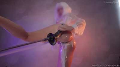 Dress fake cum dildo fucking