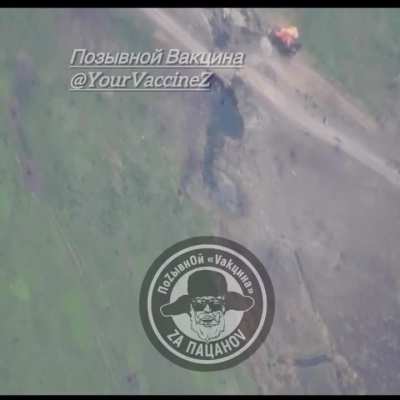 Ru PoV: lancet destroys a UA tractor attempting to fill in a destroyed bridge crossing, somewhere in the Kharkov region &ndash; aftermath shown 