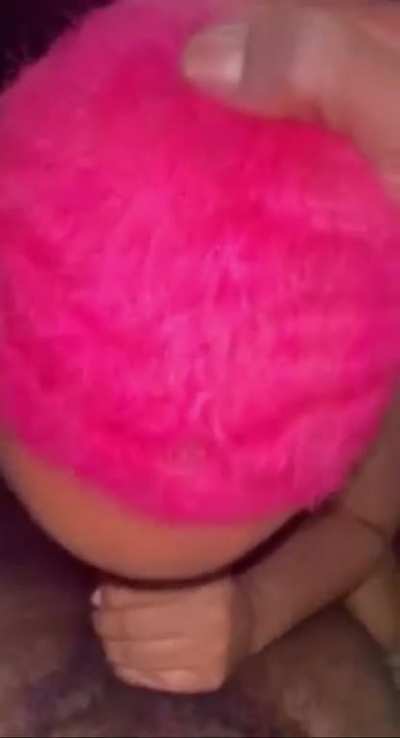 Pink haired braces swallows a Nut-in-mouth