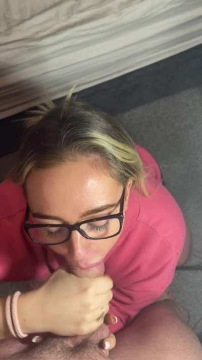 Blonde Finishes Him On Her Glasses