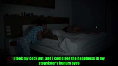 My Slutty Step Sister sneaking in for a blowjob as my wife is sleeping next to me