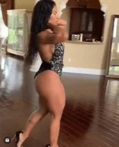 kathy walks through the salon showing off her body and b-side
