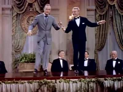 Bob Hope and James Cagney in a tabletop dance-off (from the 1955 film "The Seven Little Foys"). Hope played vaudeville comedian Eddie Foy, while Cagney reprised his Academy Award-winning role as George M. Cohan (from 1942's "Yankee Doodle Dandy")