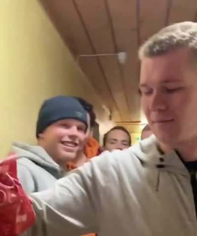 The boys and I decided to give our friend a cup filled with cum for his graduation