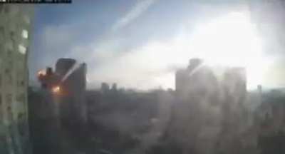 Footage of Missile hitting the highrise building in Kiyv, Ukraine