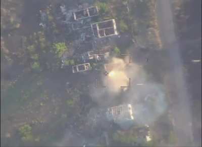 A Ukrainian tank on the offensive catches fire along with its crew after a drone hit them, Village of Urozhaynoye, july 2024