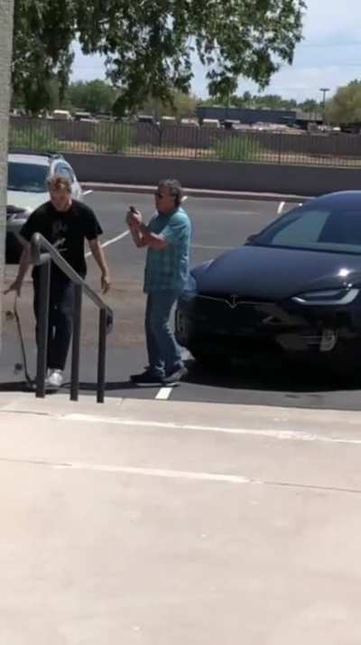 Ken pulls gun out on skateboarders for skating!