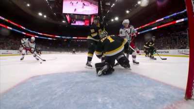 NYR (2) - BOS 2 - Dryden Hunt drills on an open net smashing the in-net camera