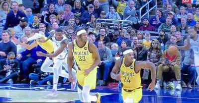 [Highlight] Nic Claxton blocks Tyrese Haliburton and then shoulder checks him which was called as a flagrant 1