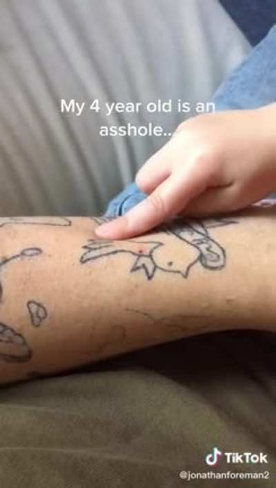 Four year old kid and a fresh tattoo (not my video, jonathanforeman2 on tiktok)