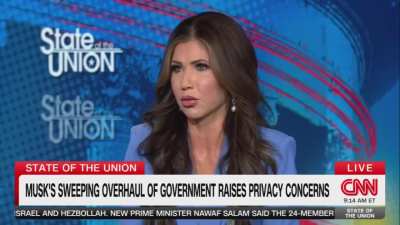 Kristi Noem: &ldquo;We can't trust our government anymore.&rdquo;  

Bash: &ldquo;You are the government.&rdquo;

Noem: &ldquo;Yes, that&rsquo;s what I&rsquo;m saying.&rdquo; She is dumb