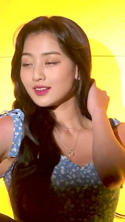 Jihyo - light blue sun dress with white flowers, yellow background, TWICE TV &ldquo;Alcohol-Free&rdquo; MV Behind the Scenes EP.04