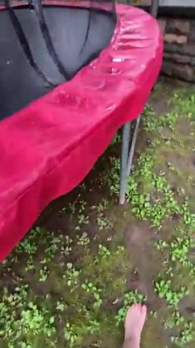I got wet on my trampoline and the water was really cold