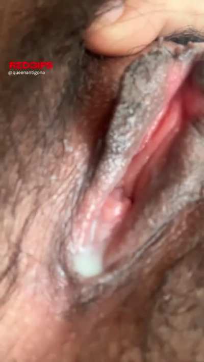 Squeezing my messy cunt&hellip; more creamy juice every time