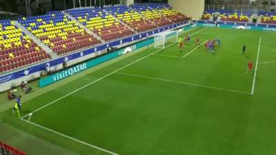 Free header from a corner kick (World Cup Qualifier &ndash; UEFA Group K)