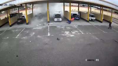 Car explodes...