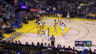 [Highlight] Warriors rookie Brandin Podziemski hits the 3-pointer in Rui Hachimura's grill to increase the lead to 12