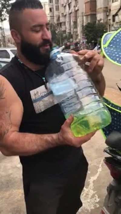 This gem was taken last year and it shows a lebanese Chad's reaction to the shortage of gas at the time