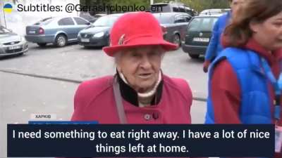 90 year old Mrs Olha Shevchenko survived World War II, famine, and is now braving evacuation in Kharkiv: "If I were healthier, I would go and shoot them with a machine gun, those idiots!"