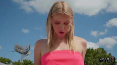 Melody Marks Riding in a Jean Skirt