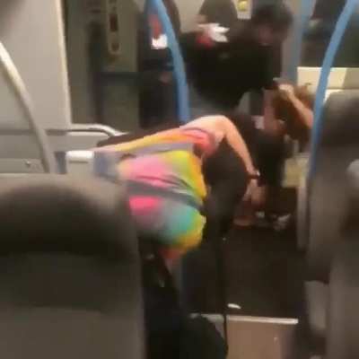 Violent teens attack people while sitting on bus or train.