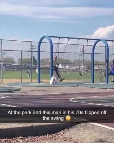 Grandpa with perfect form on the dismount