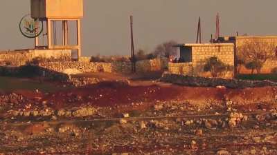 NLF ATGM strike on a gather of Syrian Army soldiers who spot the incoming missile last moment - Jabal Sheikh Aqeel - 2/17/2020