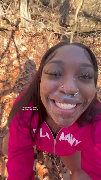 Ebony in the woods get face full of cum 😩💦