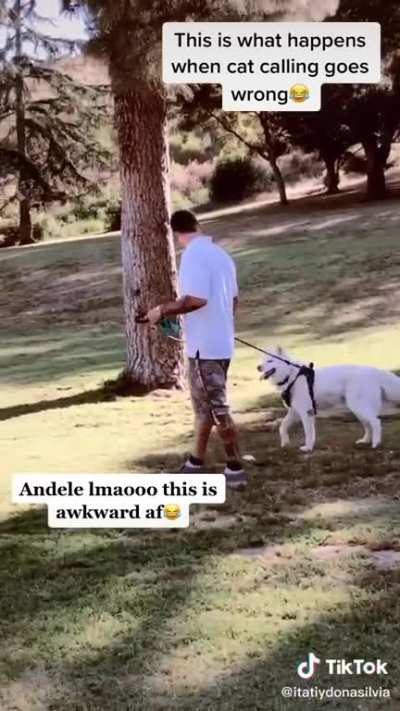 Catcalling his dog when suddenly... his owner is bilingual