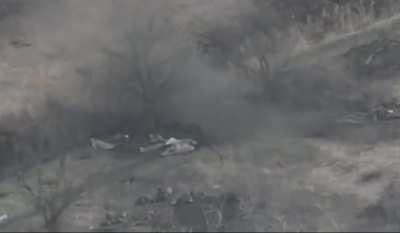 russian firing position observed by UA drone, then targeted. Ukraine 2023