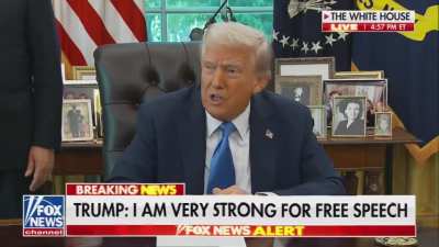 Trump on Free Speech: 'I&rsquo;m a very strong person for free speech' while also claiming '97% of the newscasts are against me, the stories are bad. I think that&rsquo;s really illegal [...] that's no longer free speech. The networks are just offshoots of the DNC'