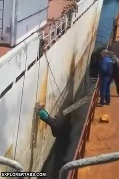 Boarding a boat on a rusty ol' ladder