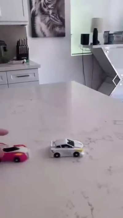 Toy cars get into a bad crash