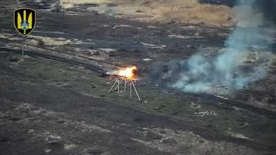 Near Avdiivka, eastern Ukraine, a Central Security Service/SBU drone team chases down and destroys a Russian tank with a direct hit. Original audio