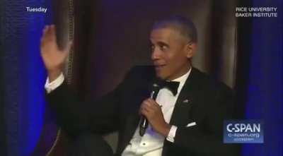 Obama brags about growing the US petro economy and enriching Wall Street plutocrats while his wealthy liberal audience eats it up. (But Democrats will fix the environment now, promise!)