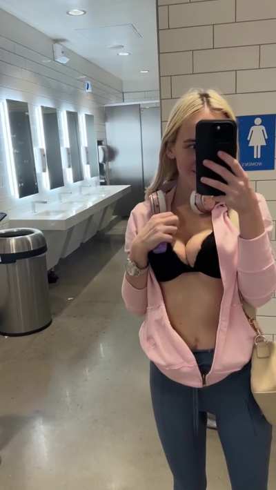 "Bathroom Exhibitionism Gone Wild: The Scandalous Adventures of Kimmypxxx" Get ready for a steamy tale that will leave you blushing and begging for more! Kimberlypxxx, the daring exhibitionist, takes public stripping to