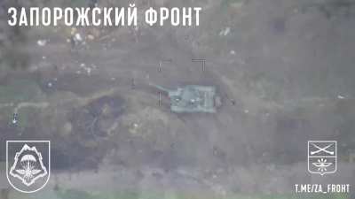 RU pov: Active Ukrainian tank is hit by a Krasnopol guided munition and causes an extremely large explosion. Zaporozhye front.