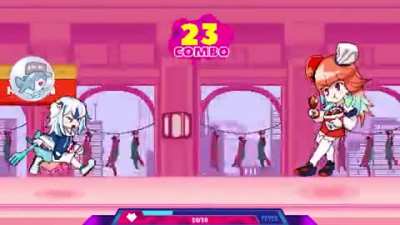 Gura playing HINOTORI in a rhythm game