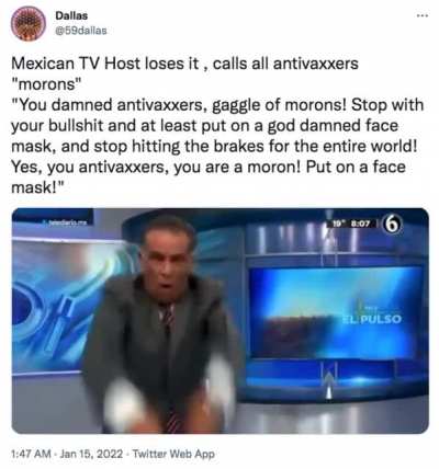 Mexican TV host calls antivaxxers &ldquo;morons&rdquo;