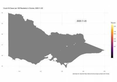 Active Cases as % of Vic LGA Residents, animated 1 March 2020 to 18 Jan 2022