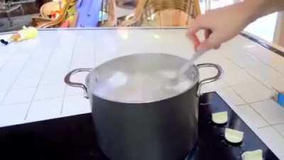 Patrick commits sewer slide into boiling pot of pasta.