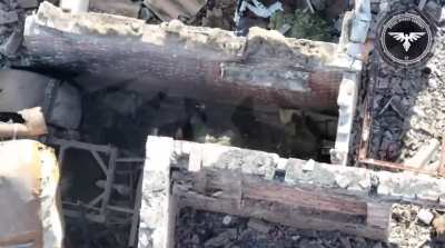 Russian soldier hiding in a destroyed house gets hit and set on fire by an FPV drone of the Strike Drone Company (47 OMBr)