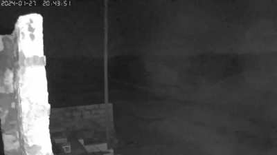 CCTV footage shows SAA artillery hitting the Syrian town of Sarmin, around 10 km east of Idlib, 27.01.2024