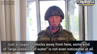 The head of the collaborationist Kherson administration addressed the people of Russia and reported the state of the catastrophic flooding as "calm" and barely noticeable while cheaply trying to hide that the administrative building right behind him is co