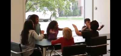 Getting some kids riled up for pizza and then leave. Source in comments.