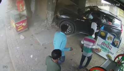 Sleeping Homeless man gets run over by out of control car. India, 16 May 2024