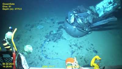 Remotely operated vehicle footage of the Titan submersible&rsquo;s aft dome, aft ring, hull remnants and carbon fiber debris on the seafloor
