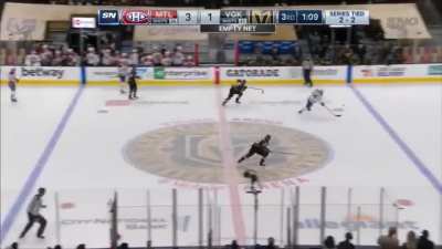 Alex Pietrangelo launches himself into Habs bench attempting to block clearing attempt