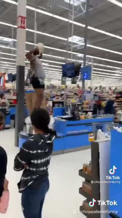 Guy goes insane and pours milk on himself, that milk goes in the bags where people&rsquo;s groceries is.