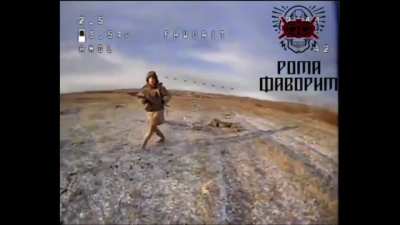 A Russian soldier Caught in The Open Dodging an FPV Kamikaze Drone Commits a High IQ Move by Smacking It with His Rifle Taking Himself Out. (Work Done and Published by the (UA) Drone Strike Company "Favorite" of the 107th TDF Brigade on December 19, 2024)